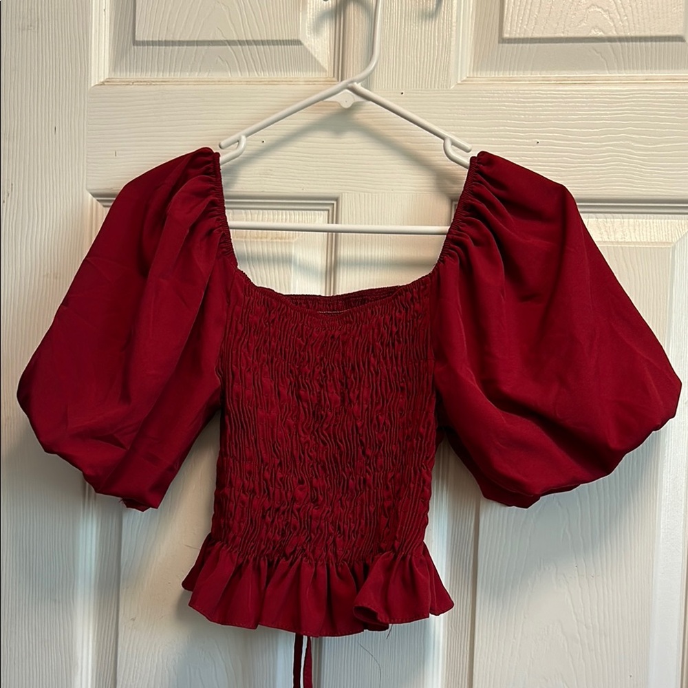 Elegant Red Puff Sleeve Top